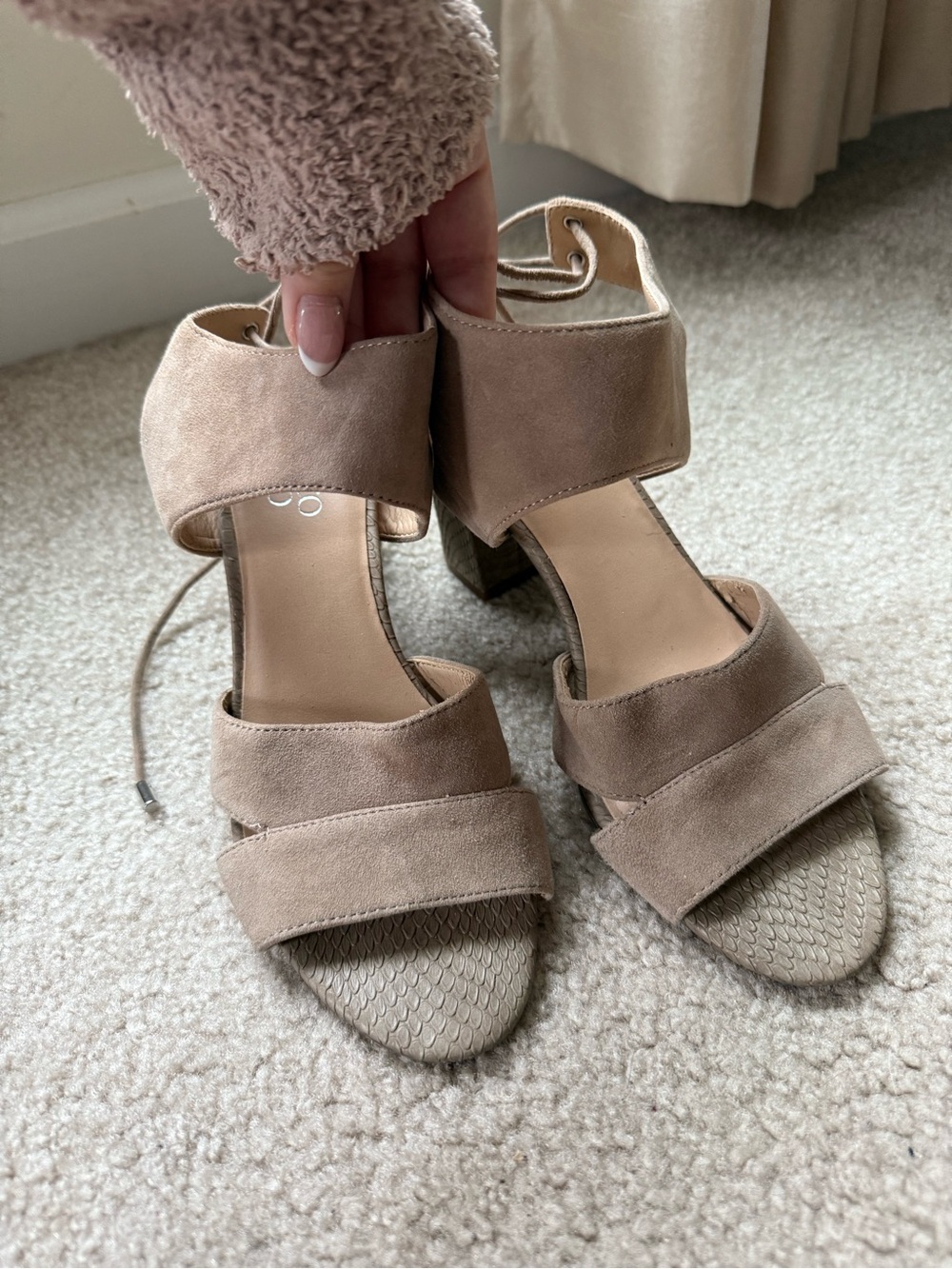Franco Sarto Neutral Suede Lace-Up Block Heel Sandal